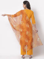 Myshka Trendy Women's Cotton 3/4 Sleeve Round Neck Casual Kurta Pant Dupatta Set | Grocsy