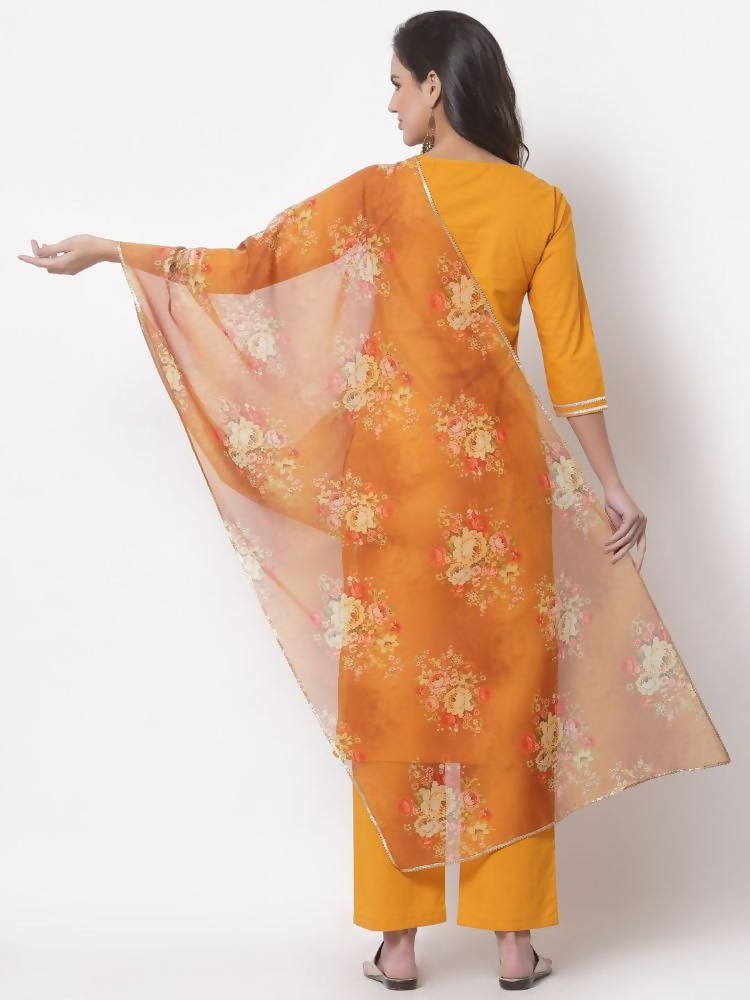 Myshka Trendy Women's Cotton 3/4 Sleeve Round Neck Casual Kurta Pant Dupatta Set | Grocsy