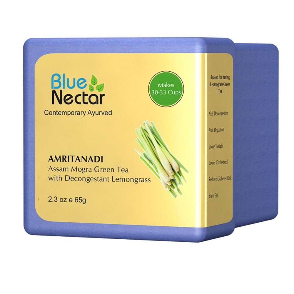 Blue Nectar Amritanadi Assam Mogra Green Tea with Decongestant Lemongrass | Grocsy