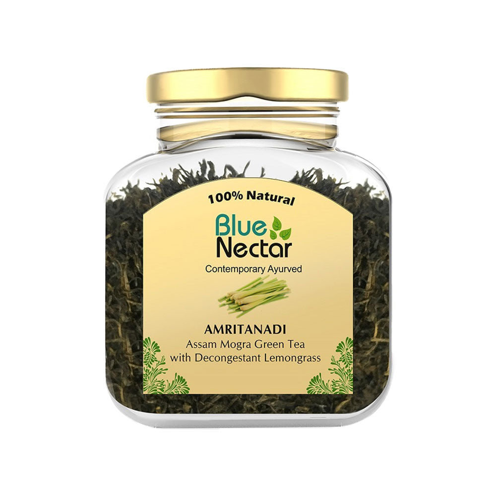 Blue Nectar Amritanadi Assam Mogra Green Tea with Decongestant Lemongrass | Grocsy