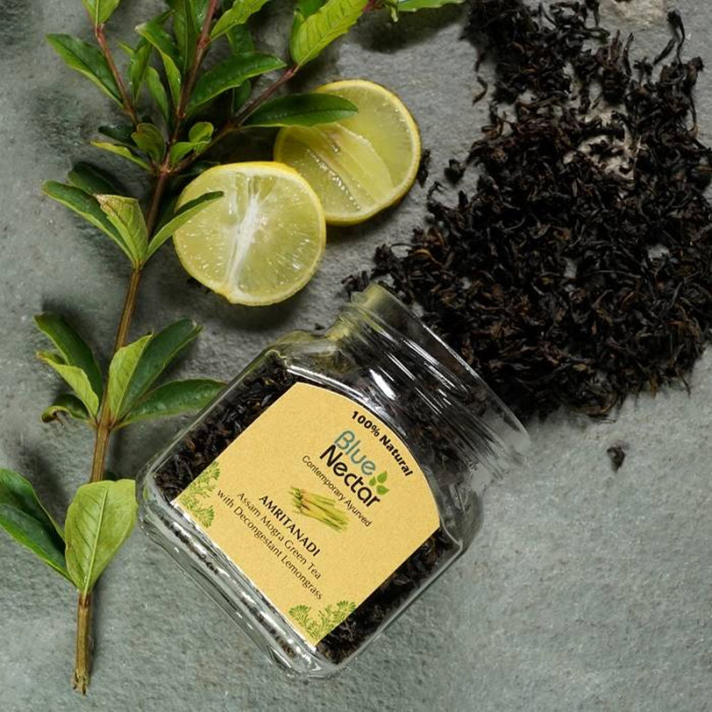 Blue Nectar Amritanadi Assam Mogra Green Tea with Decongestant Lemongrass | Grocsy
