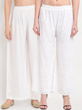 TAG 7 Pack Of 2 Women White Embroidered Palazzos | Grocsy