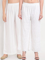 TAG 7 Pack Of 2 Women White Embroidered Palazzos | Grocsy