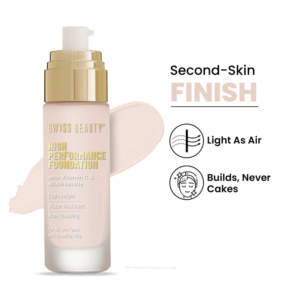 Swiss Beauty High Performance Foundation With Vitamin C & Niacinamide Light-Weight - 01 White Ivory | Grocsy