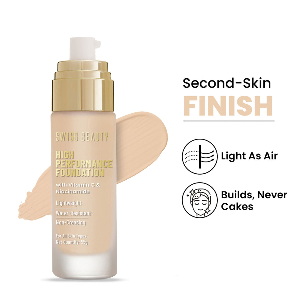 Swiss Beauty High Performance Foundation With Vitamin C & Niacinamide Light-Weight - 03 Natural Beige | Grocsy