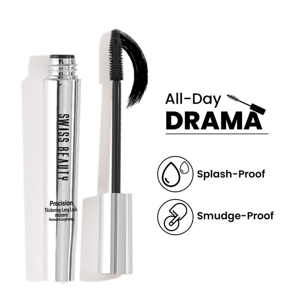 Swiss Beauty Precision Thickening Long Lash Mascara ,Waterproof , Smudge-Proof - Black | Grocsy