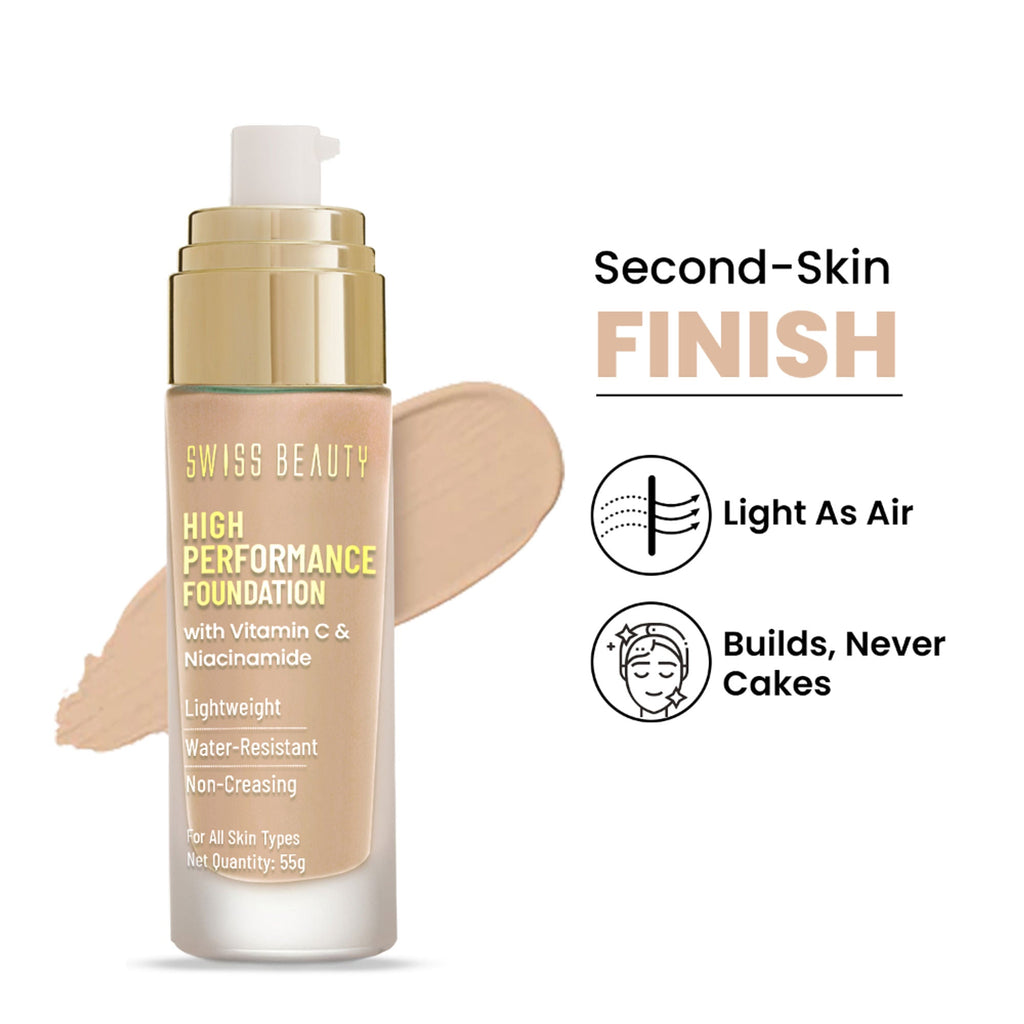 Swiss Beauty High Performance Foundation With Vitamin C & Niacinamide Light-Weight - 05 Classic Ivory | Grocsy