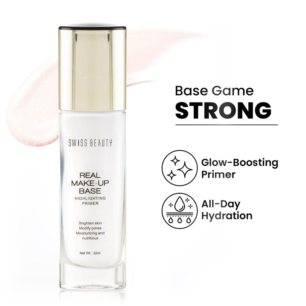Swiss Beauty Real Make-Up Base Highlighting Primer , Brighten Skin , Modify Pore - N03 Pink Tint | Grocsy