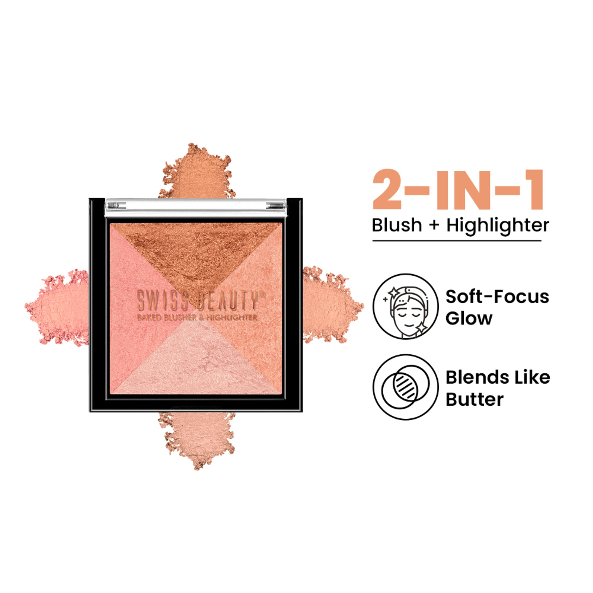 Swiss Beauty Baked Blusher & Highlighter - 01 | Grocsy