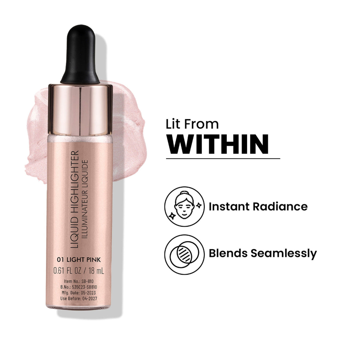 Swiss Beauty Drop and Glow Liquid Highlighter , Shimmer Shine , Dewy Finish - 01 Light Pink | Grocsy