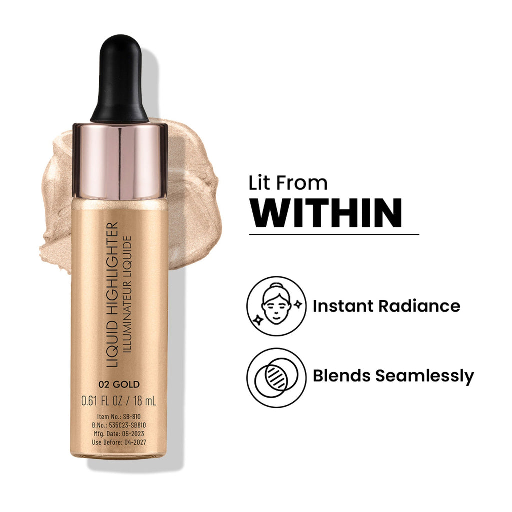 Swiss Beauty Drop and Glow Liquid Highlighter , Shimmer Shine , Dewy Finish - 02 Gold | Grocsy
