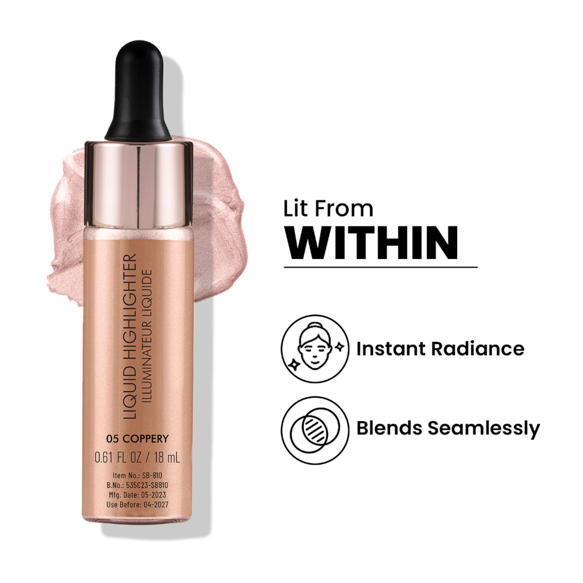 Swiss Beauty Drop and Glow Liquid Highlighter , Shimmer Shine , Dewy Finish - 05 Coppery | Grocsy