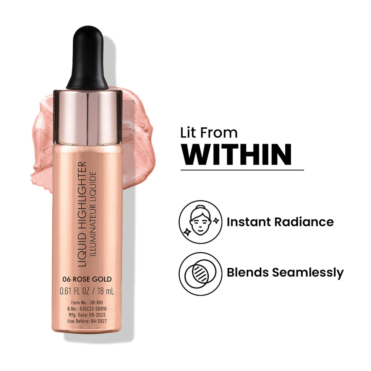 Swiss Beauty Drop and Glow Liquid Highlighter , Shimmer Shine , Dewy Finish - 06 Rose Gold | Grocsy