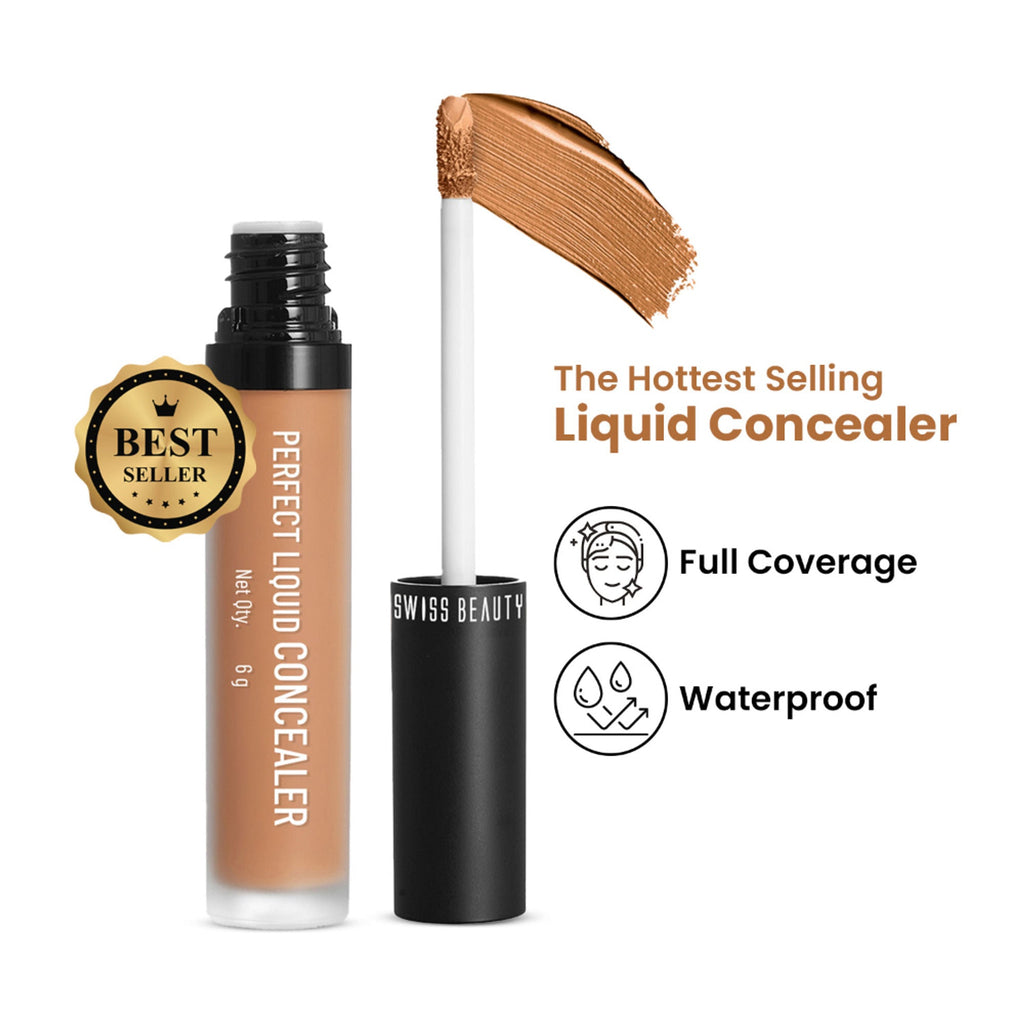 Swiss beauty Full Coverage Liquid Concealer With Jojoba Oil - 01 Warm Sand | Grocsy