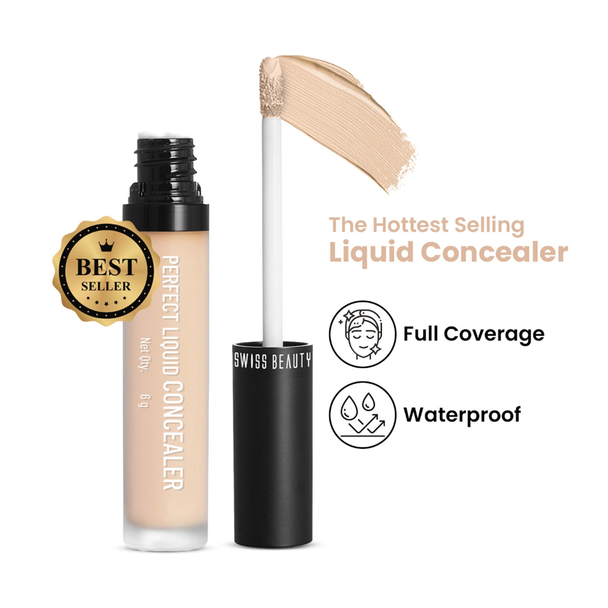 Swiss beauty Full Coverage Liquid Concealer With Jojoba Oil - 02 Sand Sable | Grocsy