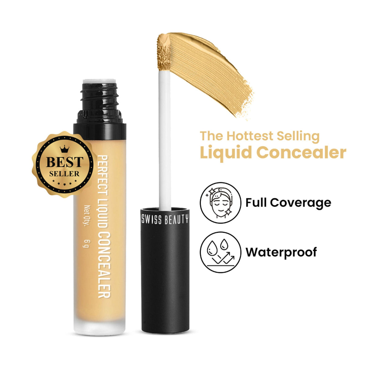 Swiss beauty Full Coverage Liquid Concealer With Jojoba Oil - 07 Yellow | Grocsy