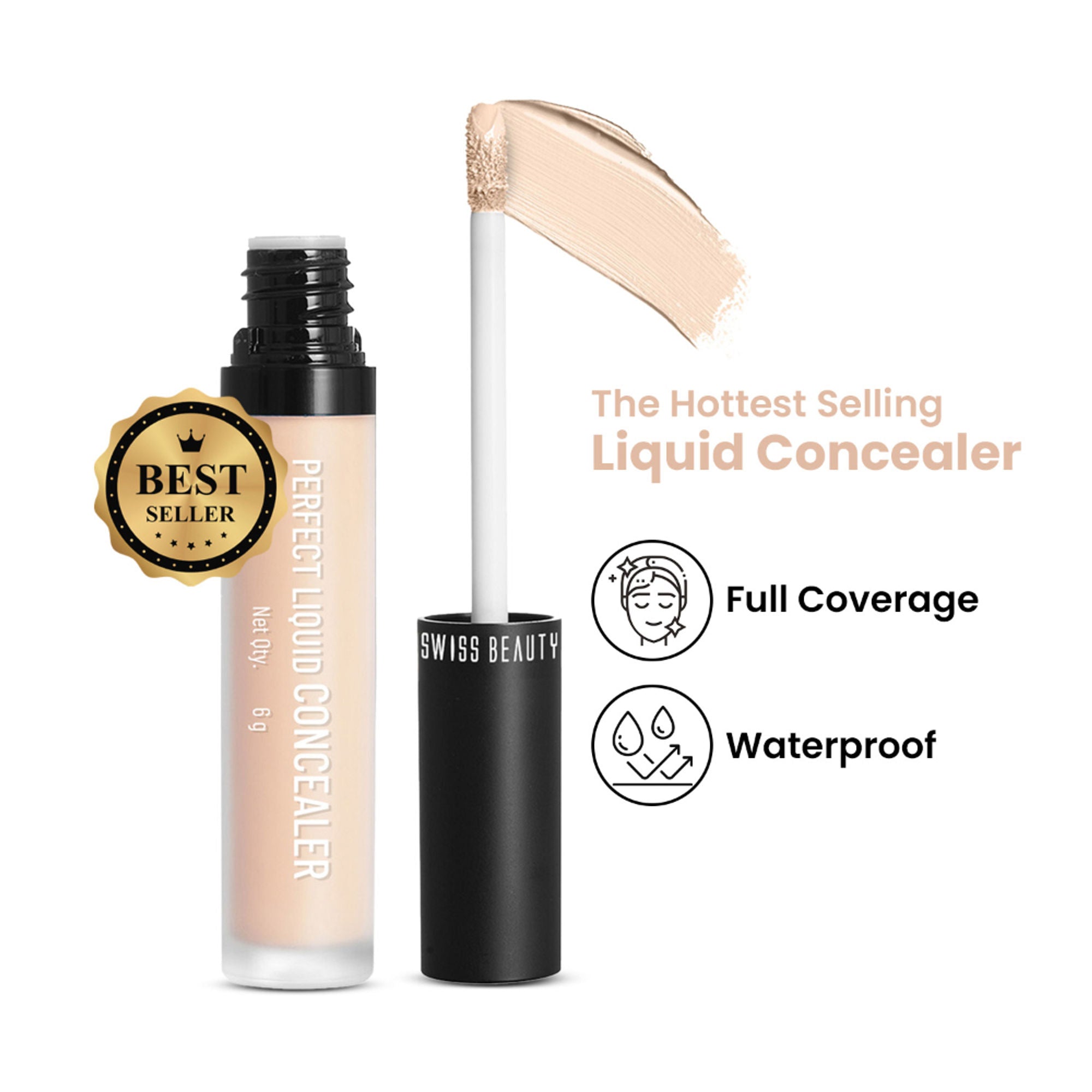 Swiss beauty Full Coverage Liquid Concealer With Jojoba Oil - 11 Creamy Beige | Grocsy
