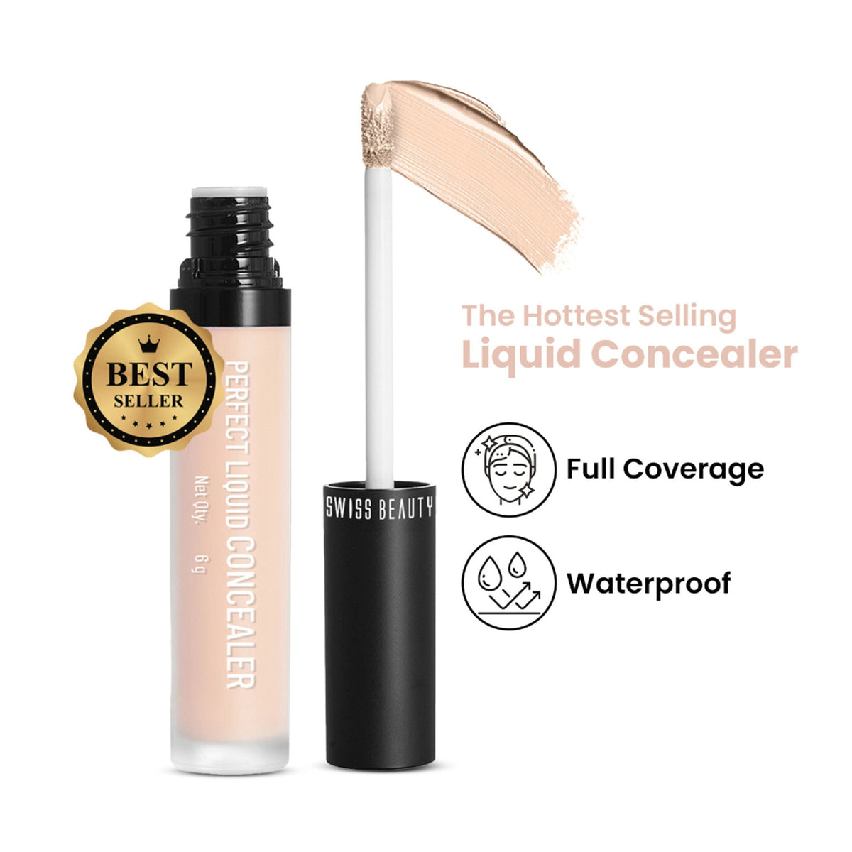 Swiss beauty Full Coverage Liquid Concealer With Jojoba Oil - 12 Natural | Grocsy