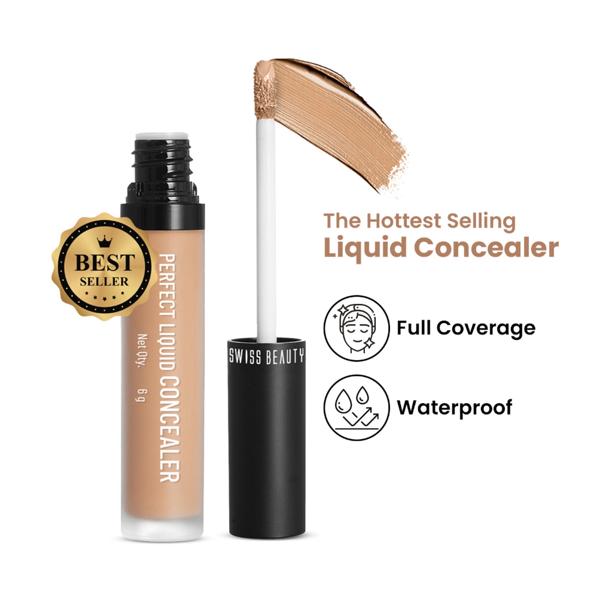 Swiss beauty Full Coverage Liquid Concealer With Jojoba Oil - 14 Warm Honey | Grocsy