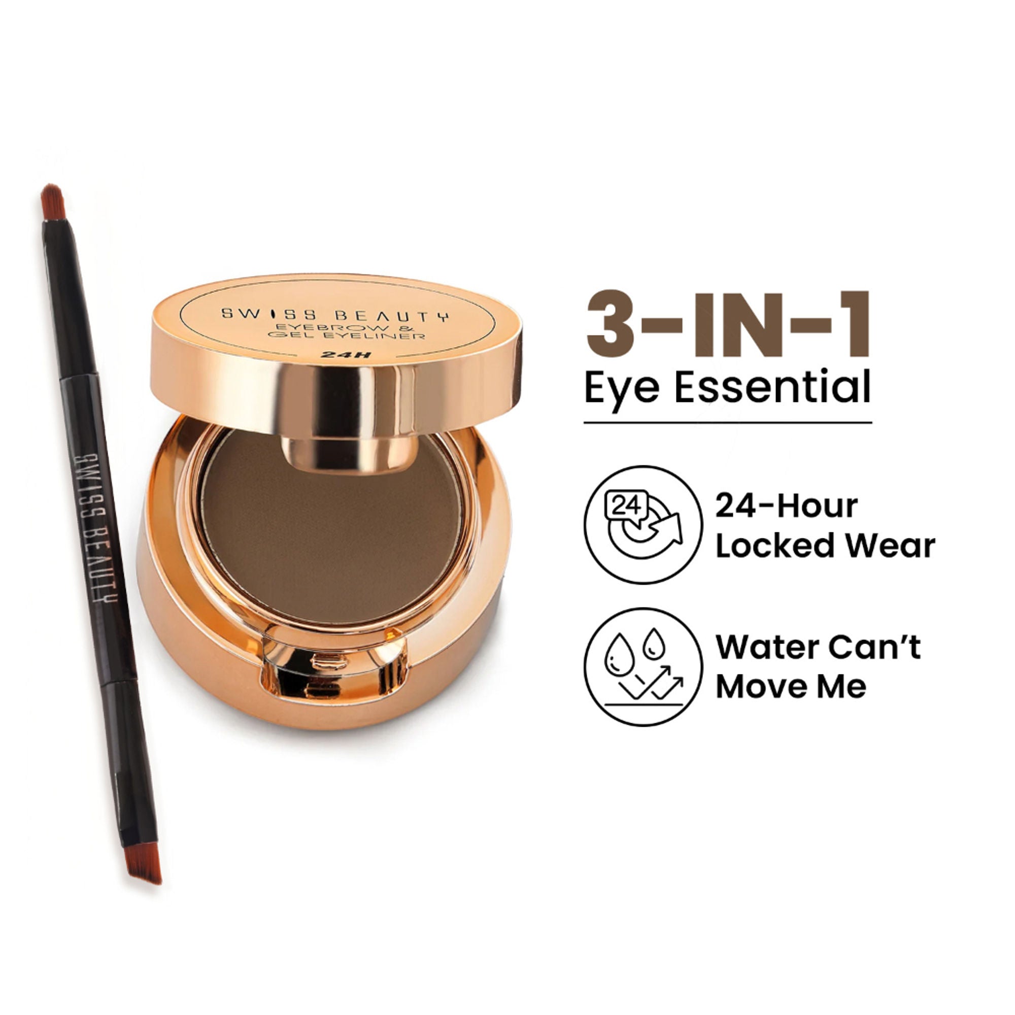 Swiss Beauty 3 In 1 Eyeliner, Eyebrow Filler and Kajal , 24-Hour Stay ,Waterproof - 02 Brown | Grocsy