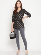 TAG 7 Women Grey Solid Cotton Ankle-Length Leggings | Grocsy