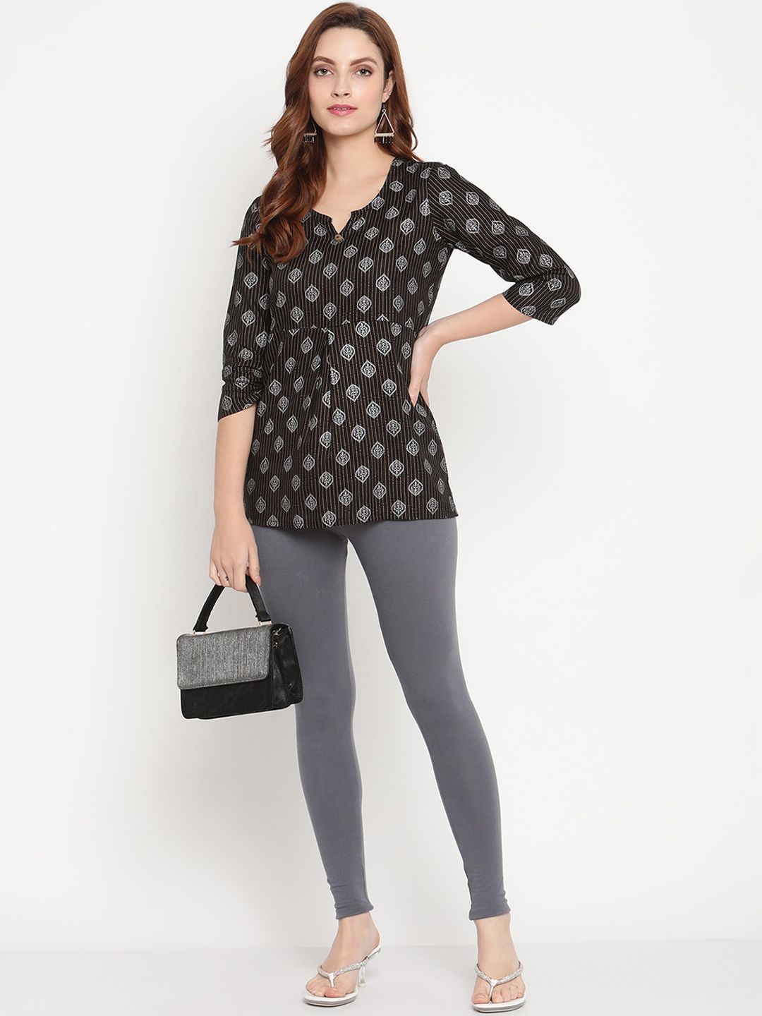 TAG 7 Women Grey Solid Cotton Ankle-Length Leggings | Grocsy