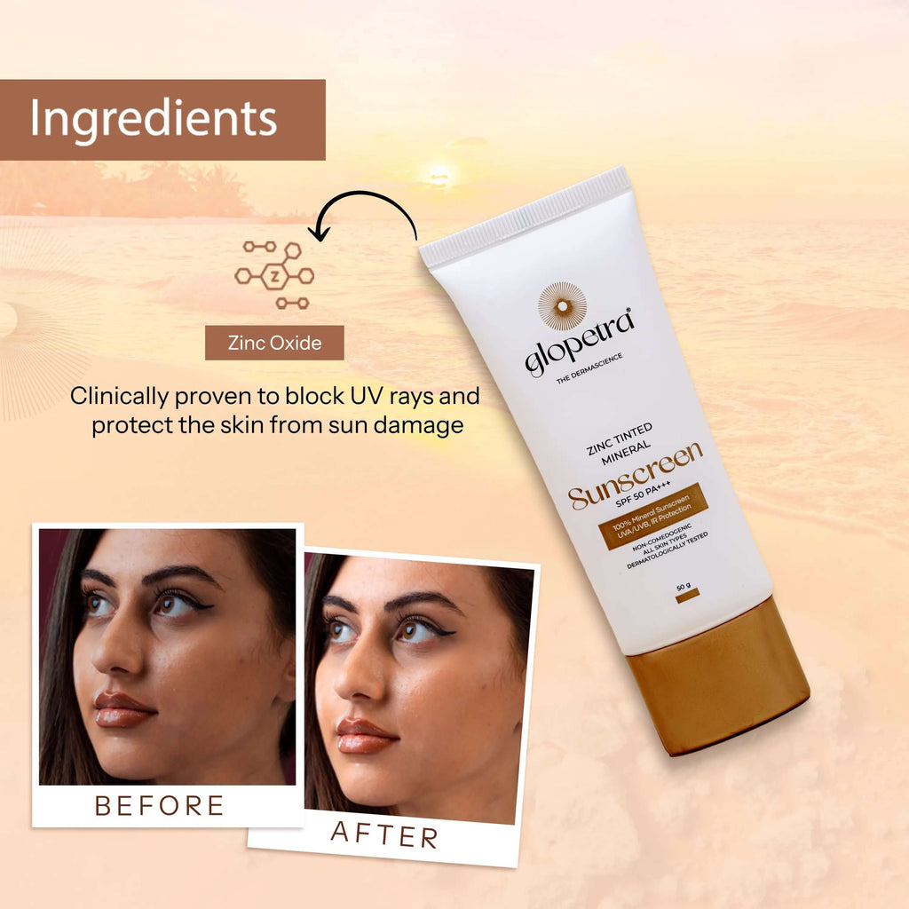 Glopetra Zinc Tinted Mineral Sunscreen Spf 50 Pa+++ | Grocsy