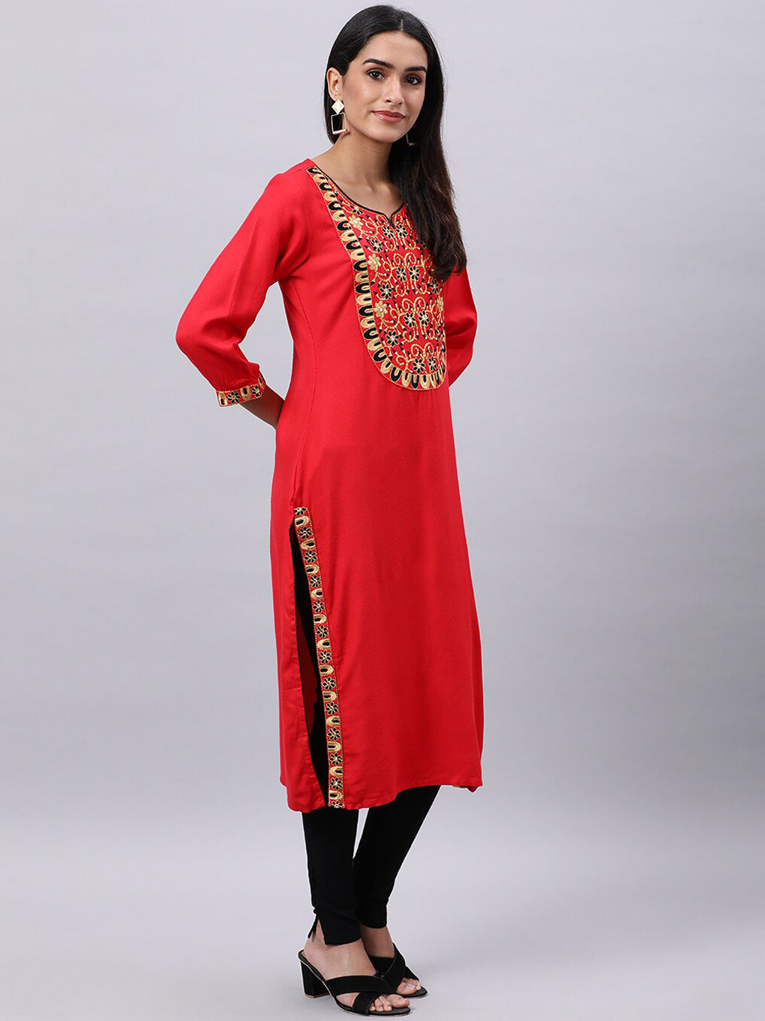 Souchii Women Ethnic Motifs Yoke Design Mirror Work Kurta | Grocsy