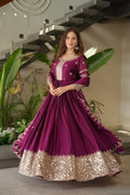 Teeya Creation Rani Color Heavy Crush Silk Wedding Wear Embroidery Work Long Gown | Grocsy