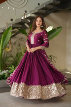 Teeya Creation Rani Color Heavy Crush Silk Wedding Wear Embroidery Work Long Gown | Grocsy