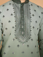 Vastranavya Ombre Green Premium Viscose Silk Thread & Sequence Embroidery work Kurta | Grocsy