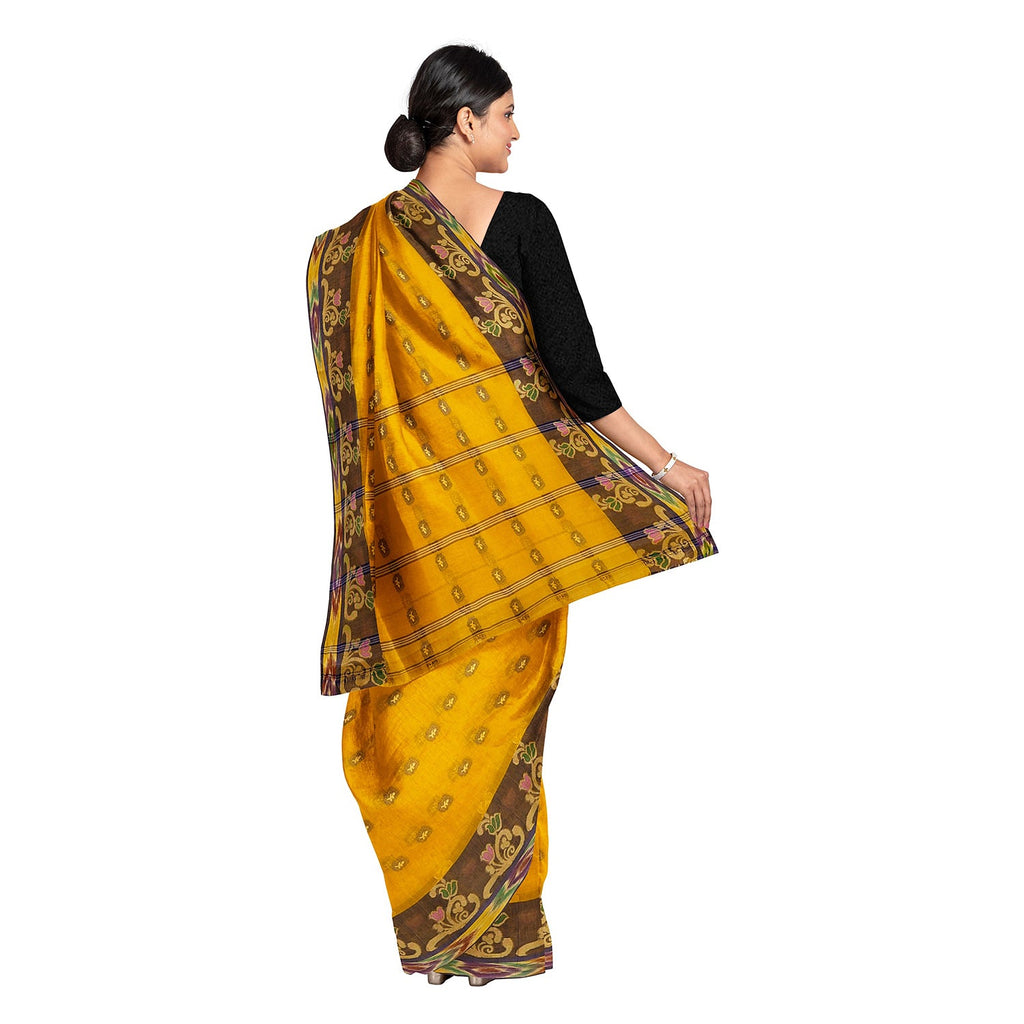 Exclusive Collection 100% Pure Cotton Golden Yellow Tant Saree With Hand Weaving Work | Grocsy