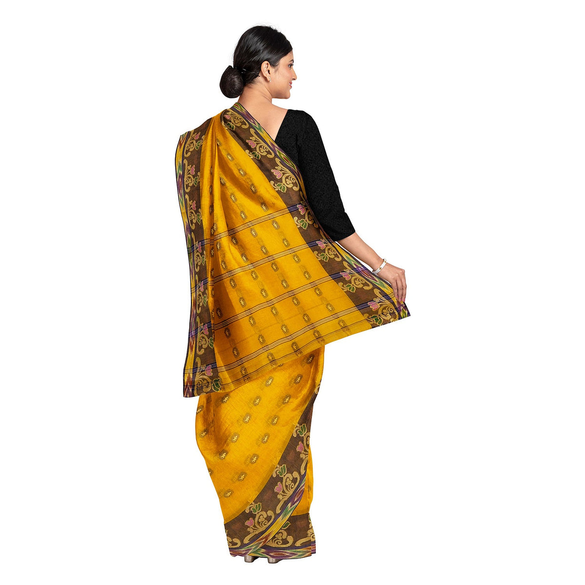 Exclusive Collection 100% Pure Cotton Golden Yellow Tant Saree With Hand Weaving Work | Grocsy