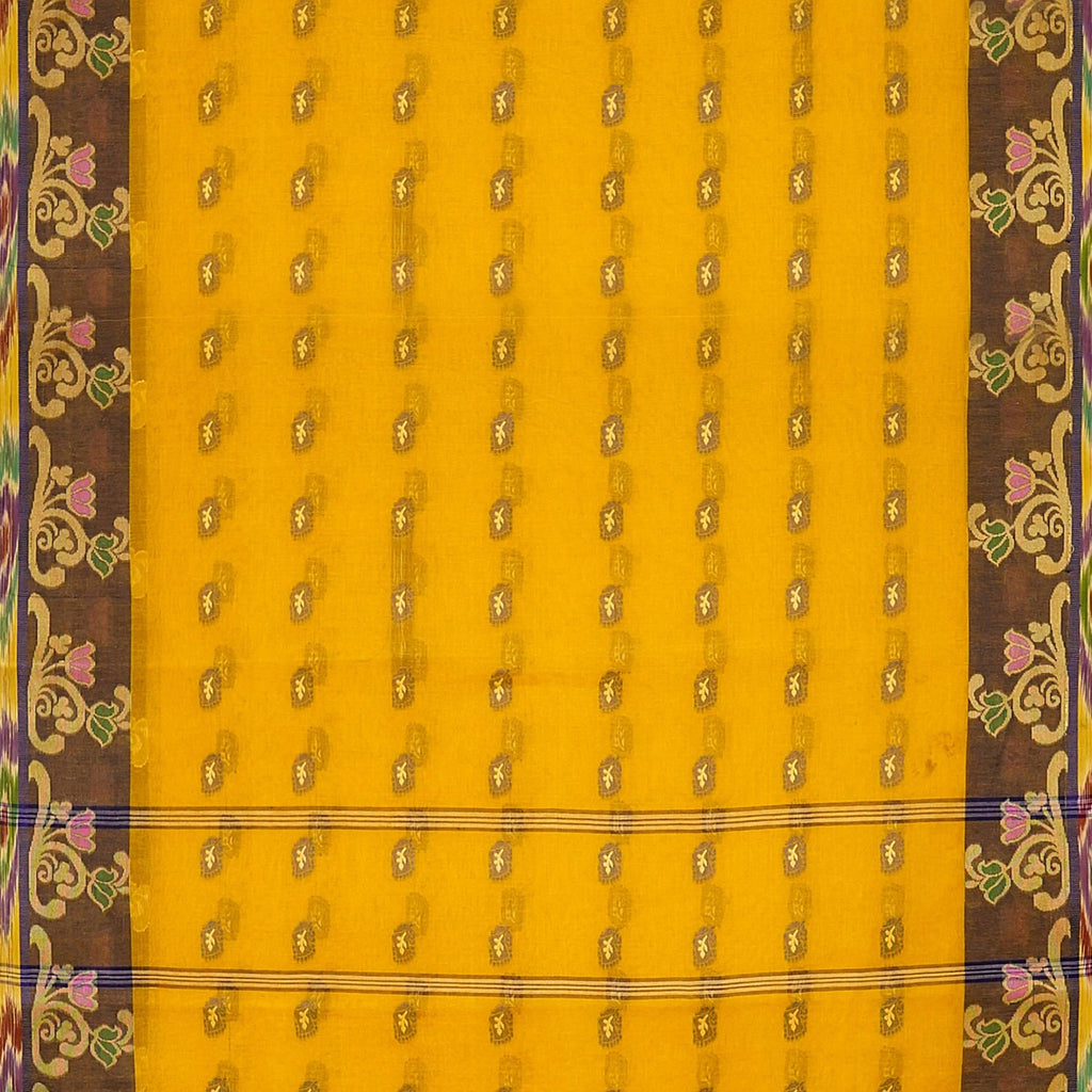 Exclusive Collection 100% Pure Cotton Golden Yellow Tant Saree With Hand Weaving Work | Grocsy