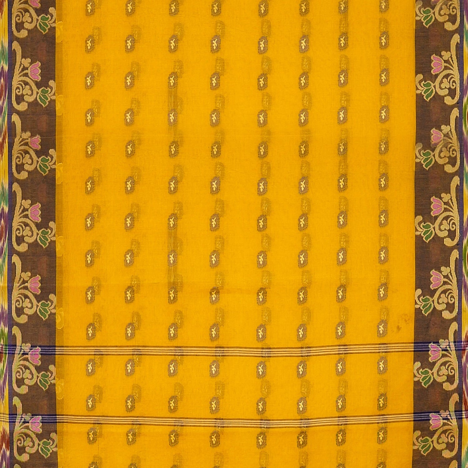 Exclusive Collection 100% Pure Cotton Golden Yellow Tant Saree With Hand Weaving Work | Grocsy