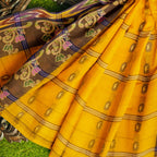 Exclusive Collection 100% Pure Cotton Golden Yellow Tant Saree With Hand Weaving Work | Grocsy