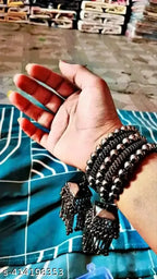 Tehzeeb Creations Women's Black Oxidised Spiral Bangle With Jhumki Style | Grocsy