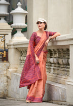 Anaita Orange Designer Weaving Soft Linen Saree With Blouse | Grocsy