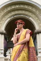 Anaita Yellow Designer Weaving Soft Linen Saree With Blouse | Grocsy