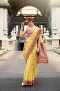 Anaita Yellow Designer Weaving Soft Linen Saree With Blouse | Grocsy