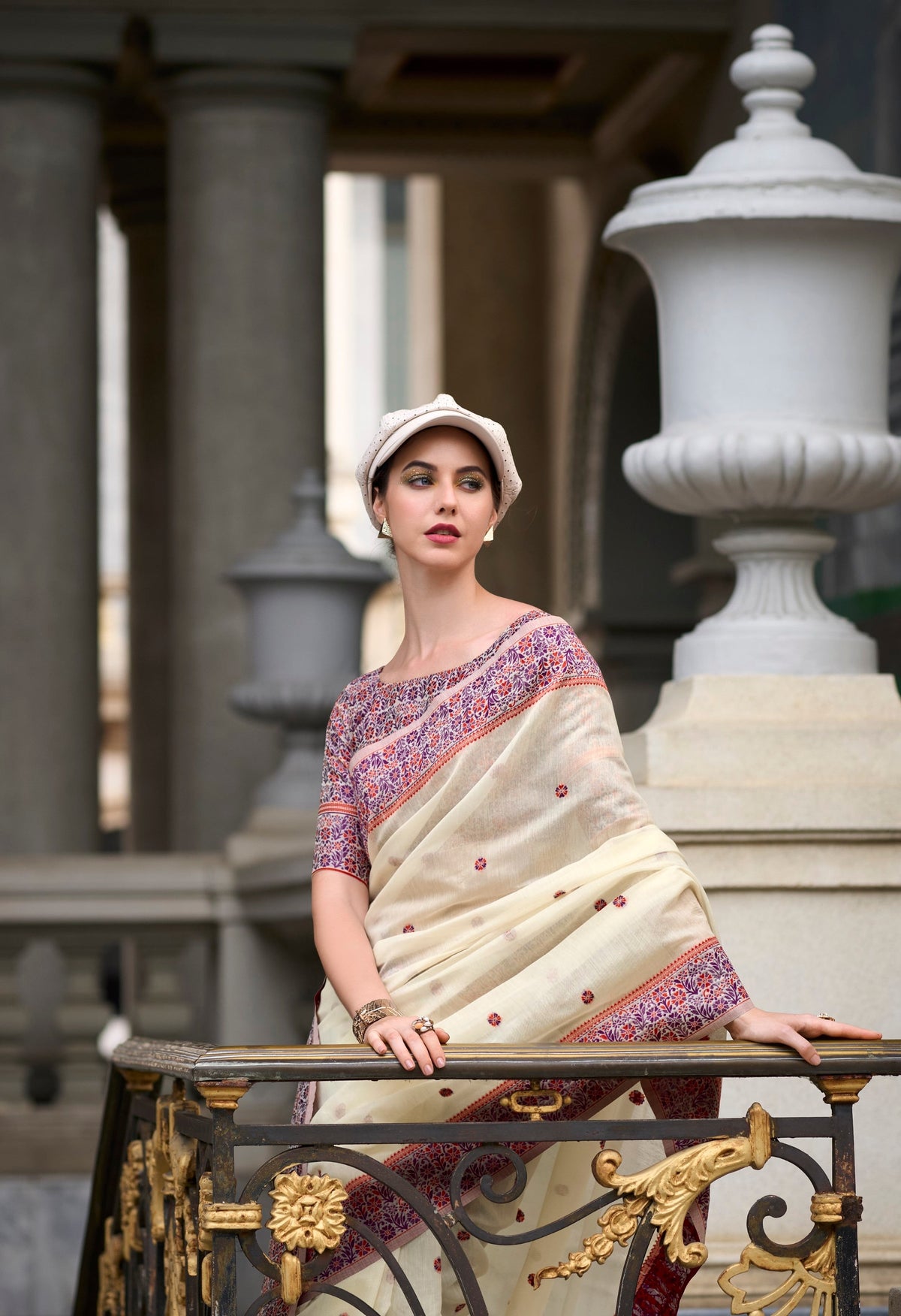 Anaita White Designer Weaving Soft Linen Saree With Blouse | Grocsy