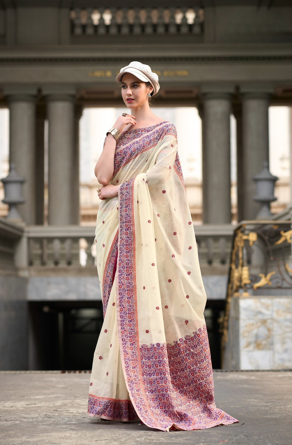 Anaita White Designer Weaving Soft Linen Saree With Blouse | Grocsy