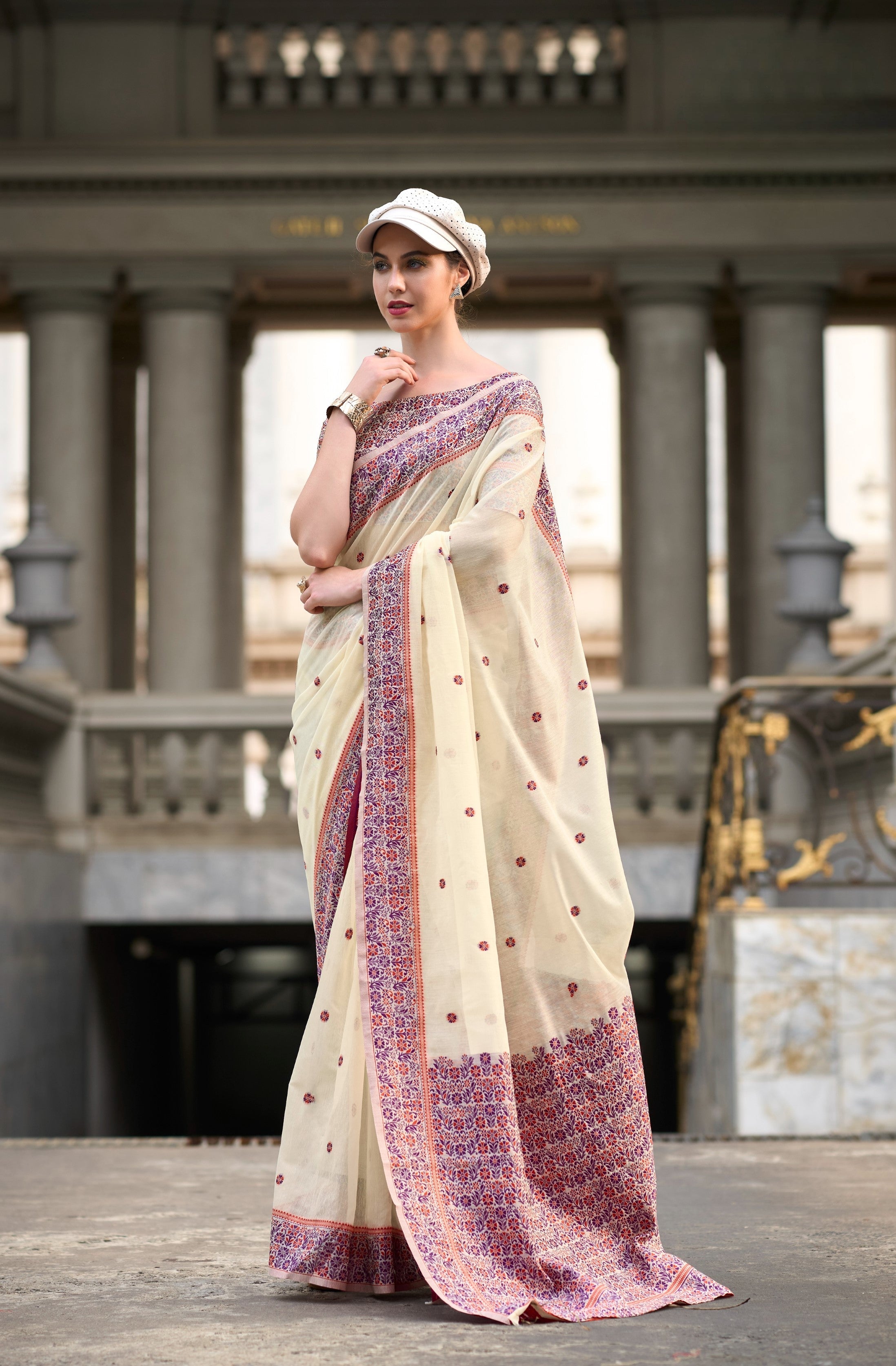Anaita White Designer Weaving Soft Linen Saree With Blouse | Grocsy