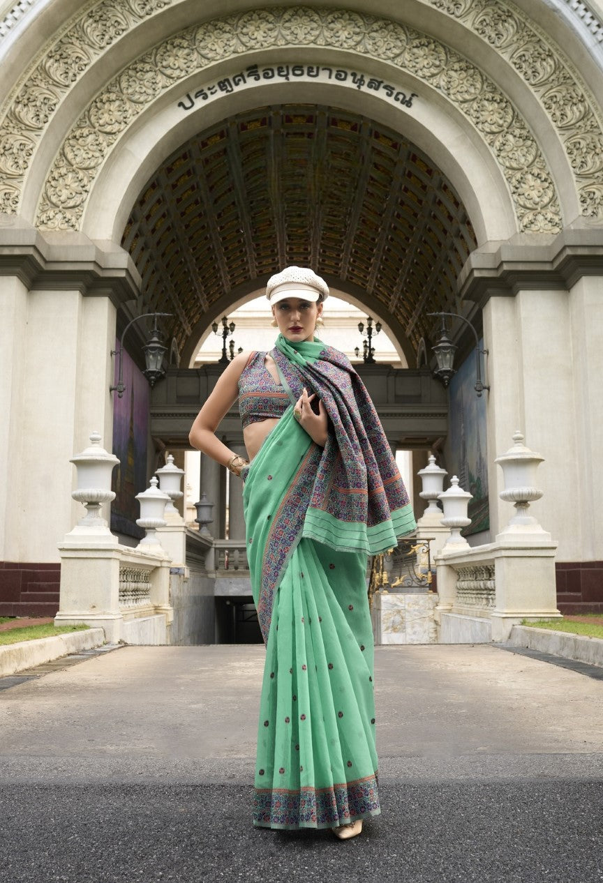 Anaita Green Designer Weaving Soft Linen Saree With Blouse | Grocsy