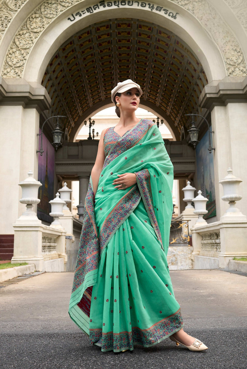 Anaita Green Designer Weaving Soft Linen Saree With Blouse | Grocsy