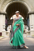 Anaita Green Designer Weaving Soft Linen Saree With Blouse | Grocsy