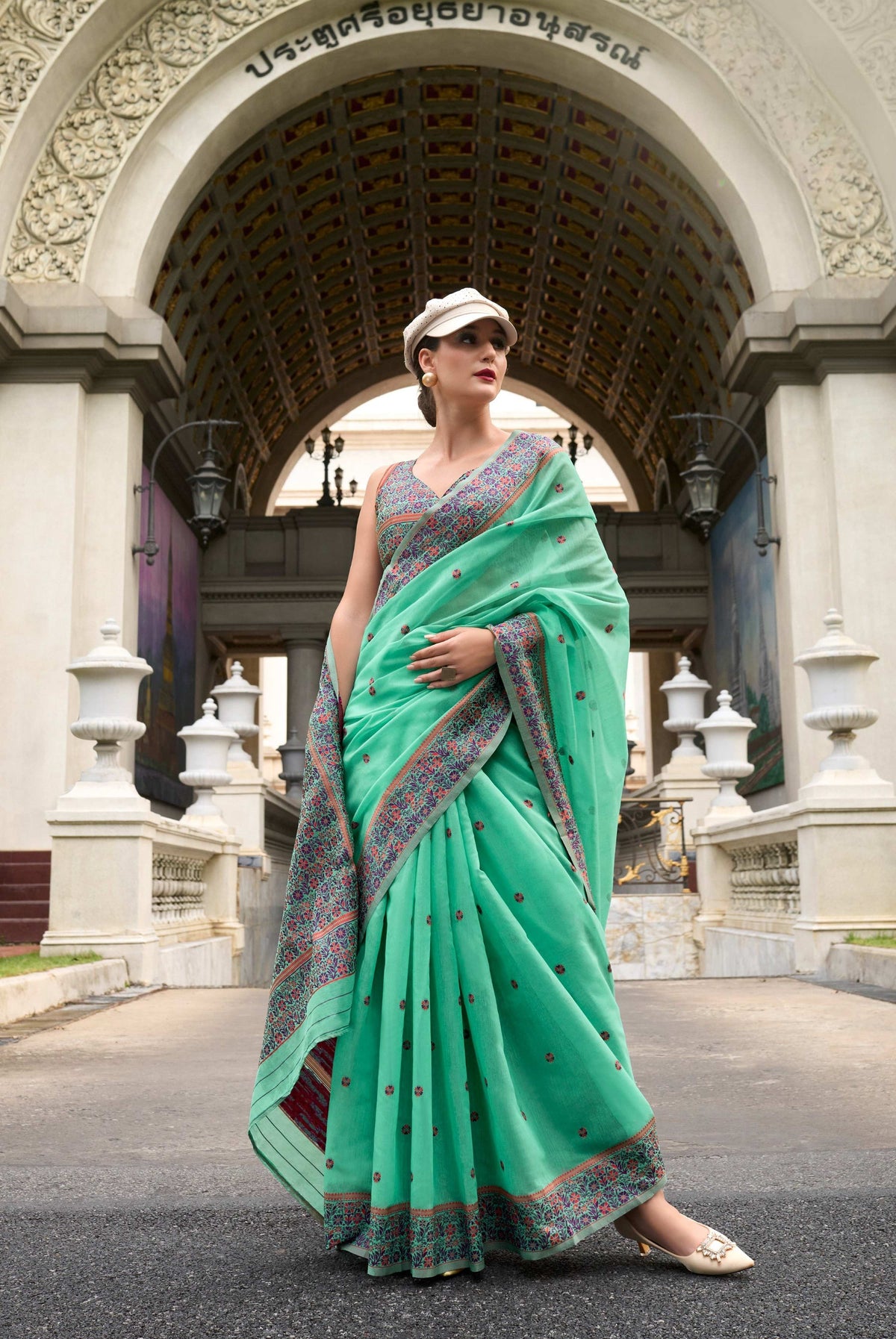 Anaita Green Designer Weaving Soft Linen Saree With Blouse | Grocsy