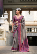 Anaita Grey Designer Weaving Soft Linen Saree With Blouse | Grocsy