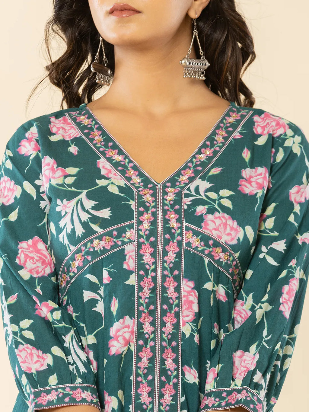 Yufta Cotton Green Sequins_Work Anarkali Kurta Dupatta Set | Grocsy