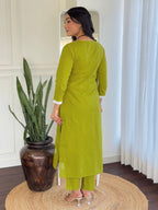 The52 Chikankari Work with Pure Cotton Fabric Straight Kurta, Pant and Dupatta Set | Grocsy